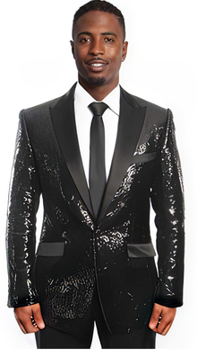 Sequin Blazer Mens Black/Black Lapel Sequin Tuxedo / Dinner Jacket Blazer Sport Coat