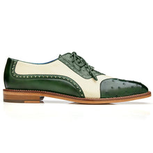 Belvedere Sesto Men's Italian Calf & Ostrich Wingtip – Forest Green/Cream