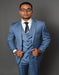 Sharkskin Textured 3-Piece Steel Blue - Dusty Blue Suit