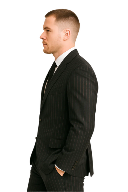 Dark Navy Wide Pinstripe 2 Button Men's Suit - Dark Blue Suit - Image 6