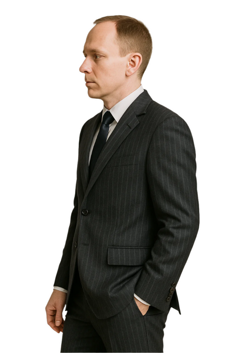 Dark Navy Wide Pinstripe 2 Button Men's Suit - Dark Blue Suit