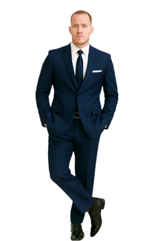 Dark Navy Wide Pinstripe 2 Button Men's Suit - Dark Blue Suit - Image 12