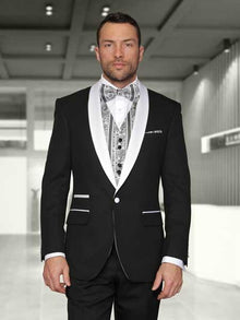 Men'S Black Statement Suits Clothing Confidence White Shawl Lapel Modern Fit Suits 3 Piece Evening Suits Capri