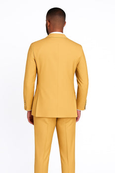 Light Gold Tuxedo Suit for Men – Elegant Two-Piece Wedding and Prom Suit with Satin Shawl Lapel - Mustard Color - Image 2