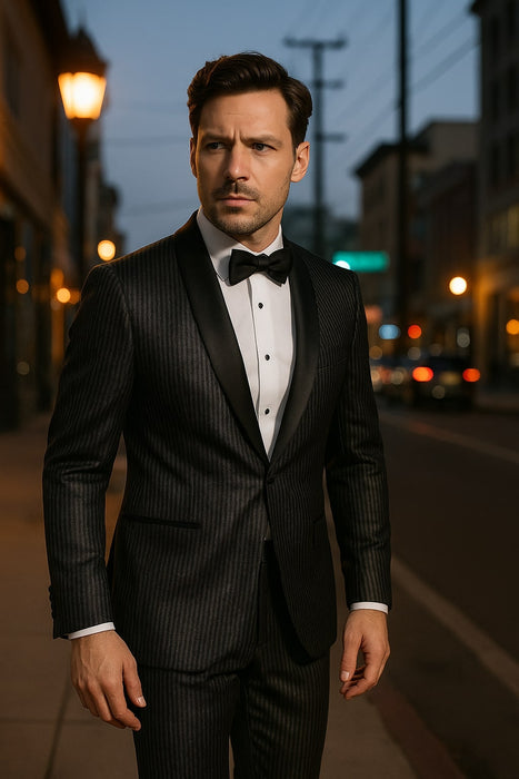 Mens Shiny Black Glitter Tuxedo with Satin Shawl Lapel – Ultra Slim Fit Sparkle Suit for Weddings, Proms & Formal Events