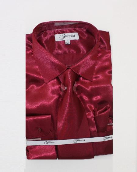 Affordable Clearance Cheap Mens Dress Shirt Sale Online Trendy - FerSH1 Men's Shiny Luxurious Shirt Burgundy ~ Maroon ~ Wine Color