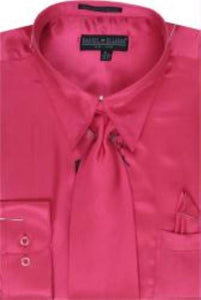 Fashion Cheap Priced Sale Men'S Fuschia Shiny Silky Satin Dress Shirt/Tie Men'S Dress Cheap Priced Shirt Online Sale