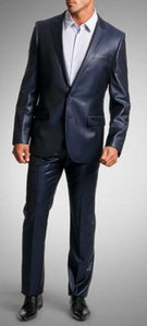 Shiny sharkskin Men's Suit Side-Vented Dark Navy Blue Suit For Men