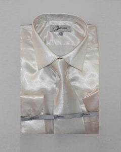 Affordable Clearance Cheap Mens Dress Shirt Sale Online Trendy - FerSH1 Men's Ivory ~ Cream Shiny Luxurious Shirt Off White