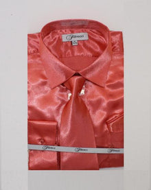 Affordable Clearance Cheap Mens Dress Shirt Sale Online Trendy - FerSH1 Men'S Shiny Luxurious Shirt Salmon ~ Coral ~ Melon ~ Peachish Pinkish Color