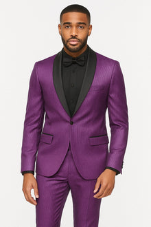 Mens Shiny Purple Tuxedo Jacket with Black Satin Shawl Lapel – Formal Party Blazer for Prom and Weddings