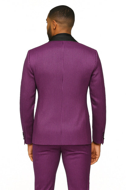 Mens Shiny Purple Tuxedo Jacket with Black Satin Shawl Lapel – Formal Party Blazer for Prom and Weddings