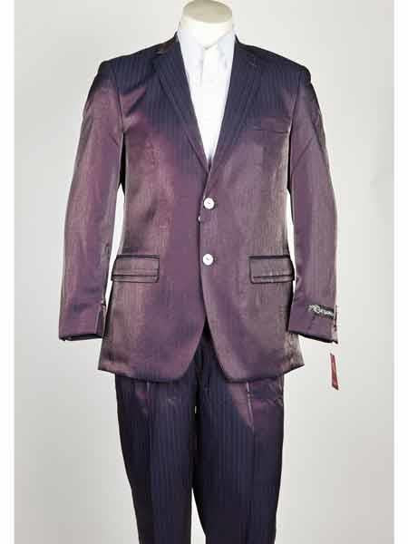 Men's Shiny Closure Purple ~ Burgundy ~ Wine ~ Maroon Suit 2 Button Pinstripe Burgundy Suit