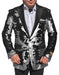 Fashion White Shiny Sequin Tuxedo Black Lapel Paisley Look Sport Jacket ~ Coat
