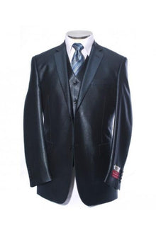 Shiny Satin Metallic Bright Sharkskin 2 Button Style Blue