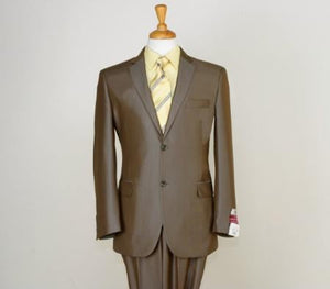 Satin With Sheen Metallic Bright Sharkskin 2 Button Style Light Brown Taupe