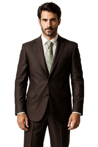 Shiny 2 Button Brown Sharkskin Men'S Suit