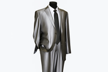 Shiny 2 Buttons Silver Grey ~ Gray Flashy Sharkskin Men's Cheap Priced Business Suits Clearance Sale