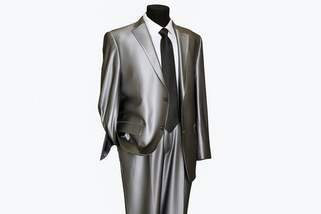 Shiny 2 Buttons Silver Grey ~ Gray Flashy Sharkskin Men's Cheap Priced Business Suits Clearance Sale