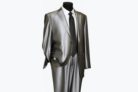 Shiny 2 Buttons Silver Grey ~ Gray Flashy Sharkskin Men's Cheap Priced Business Suits Clearance Sale