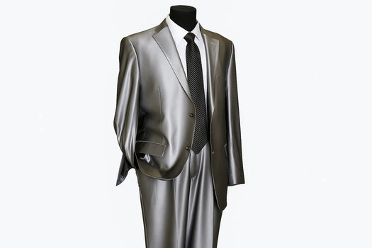 Shiny 2 Buttons Silver Grey ~ Gray Flashy Sharkskin Men's Cheap Priced Business Suits Clearance Sale