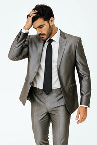 Shiny 2 Button Silver Grey Suit
