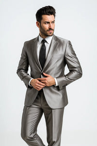 Shiny 2 Button Silver Grey Suit