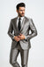 Shiny 2 Button Silver Grey ~ Gray Flashy Sharkskin Men'S Cheap Priced Business Suits Clearance Sale