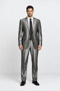 Shiny 2 Buttons Silver Grey ~ Gray Flashy Sharkskin Men's Cheap Priced Business Suits Clearance Sale
