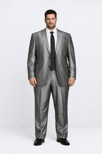 Shiny 2 Buttons Silver Grey ~ Gray Flashy Sharkskin Men's Cheap Priced Business Suits Clearance Sale