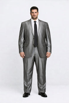 Shiny 2 Buttons Silver Grey ~ Gray Flashy Sharkskin Men's Cheap Priced Business Suits Clearance Sale