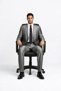 Shiny 2 Buttons Silver Grey ~ Gray Flashy Sharkskin Men's Cheap Priced Business Suits Clearance Sale
