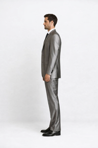 Shiny 2 Buttons Silver Grey ~ Gray Flashy Sharkskin Men's Cheap Priced Business Suits Clearance Sale