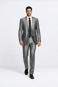 Shiny 2 Buttons Silver Grey ~ Gray Flashy Sharkskin Men's Cheap Priced Business Suits Clearance Sale