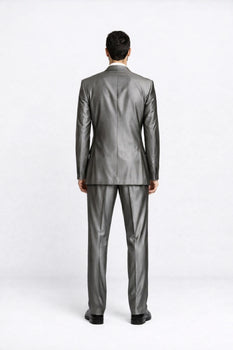 Shiny 2 Buttons Silver Grey ~ Gray Flashy Sharkskin Men's Cheap Priced Business Suits Clearance Sale