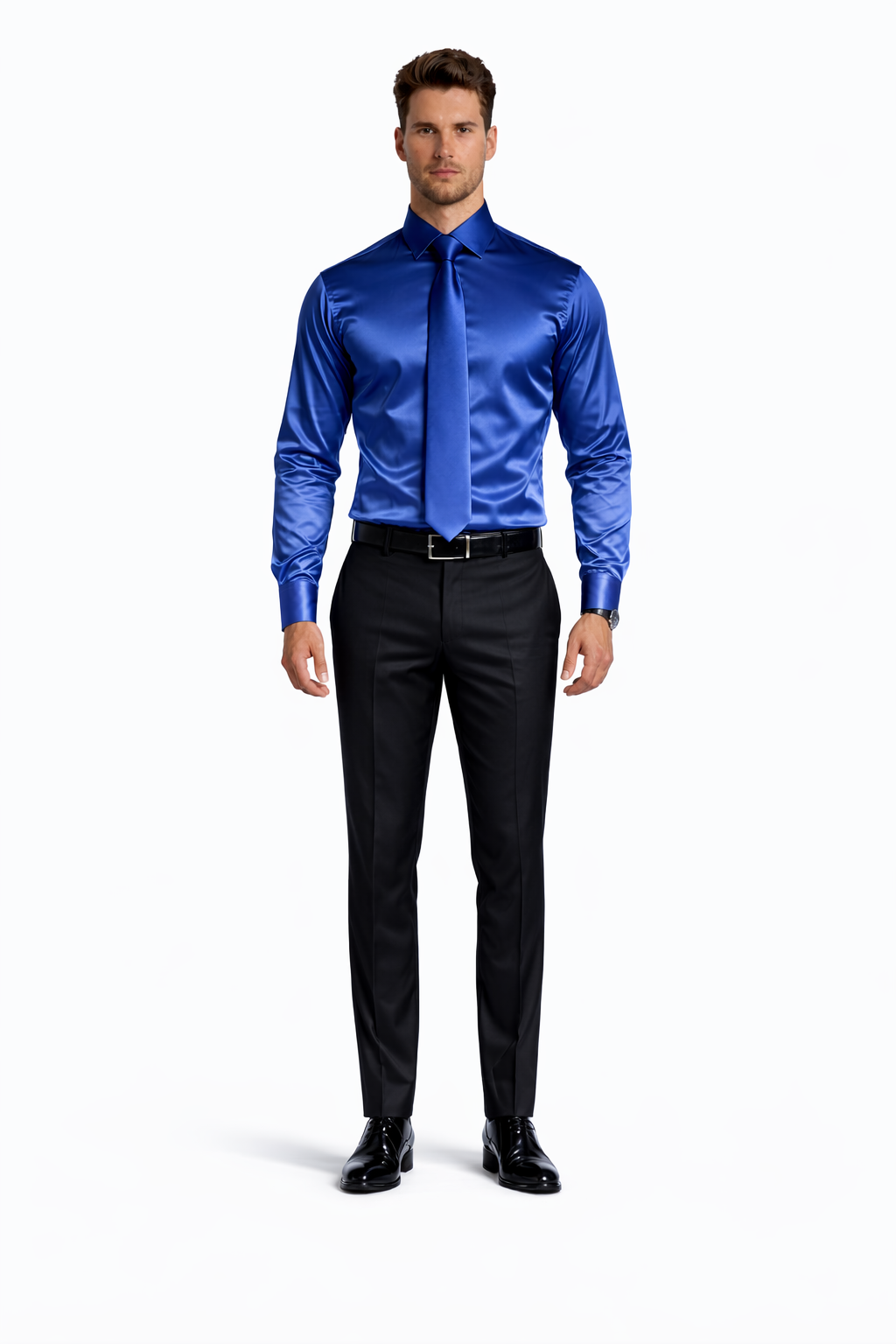 Shiny Satin With Tie And Handkerchief Set Multi-Color Men's Dress Shirt