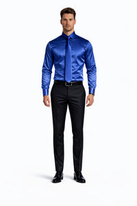 Shiny Satin With Tie And Handkerchief Set Multi-Color Men's Dress Shirt