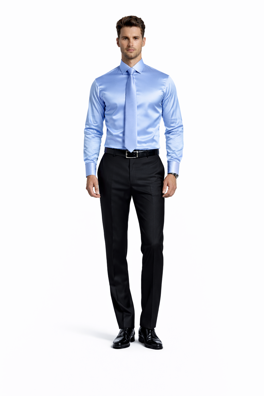 Shiny Satin With Tie And Handkerchief Set Multi-Color Men's Dress Shirt