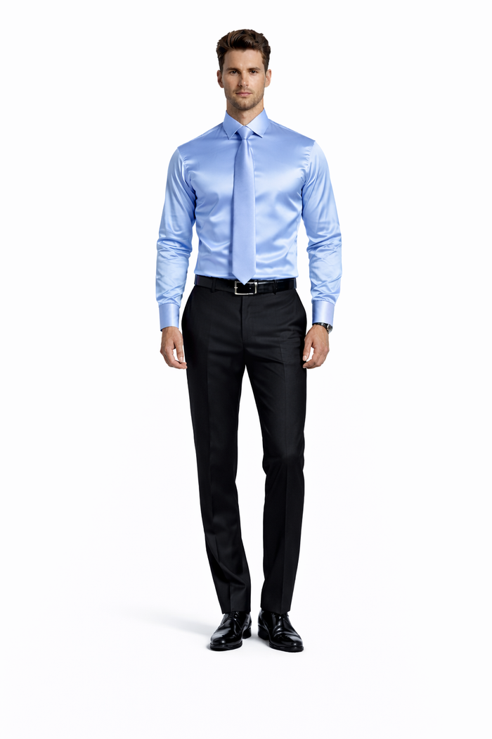 Shiny Satin With Tie And Handkerchief Set Multi-Color Men's Dress Shirt