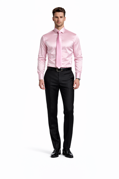 Shiny Satin With Tie And Handkerchief Set Multi-Color Men's Dress Shirt