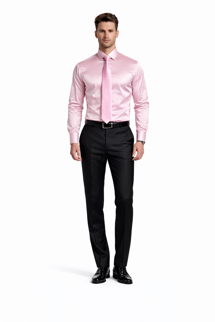 Shiny Satin With Tie And Handkerchief Set Multi-Color Men's Dress Shirt