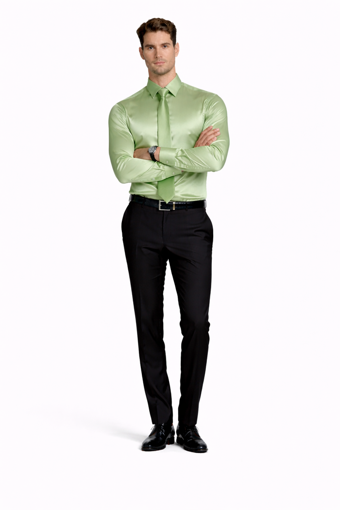 Shiny Satin With Tie And Handkerchief Set Multi-Color Men's Dress Shirt