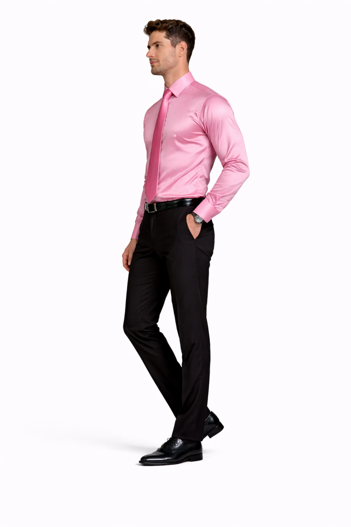 Shiny Satin With Tie And Handkerchief Set Multi-Color Men's Dress Shirt