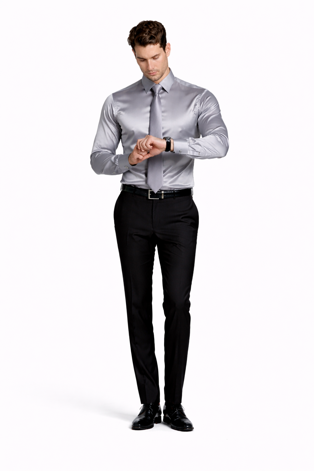 Shiny Satin With Tie And Handkerchief Set Multi-Color Men's Dress Shirt