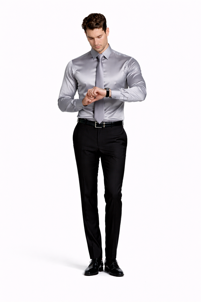 Shiny Satin With Tie And Handkerchief Set Multi-Color Men's Dress Shirt