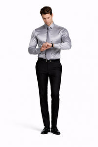 Shiny Satin With Tie And Handkerchief Set Multi-Color Men's Dress Shirt