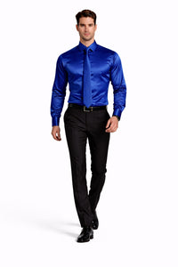 Shiny Satin With Tie And Handkerchief Set Multi-Color Men's Dress Shirt