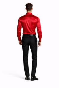 Shiny Satin With Tie And Handkerchief Set Multi-Color Men's Dress Shirt