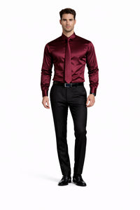 Shiny Satin With Tie And Handkerchief Set Multi-Color Men's Dress Shirt