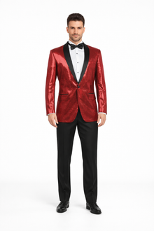Shiny Sharkskin Metallic Scarlet Red Sequin Formal Sport coat Jacket